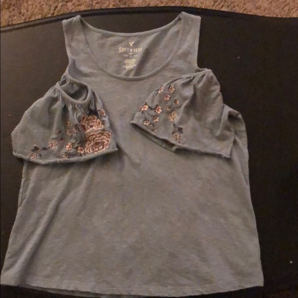 Dusty Blue Cold Shoulder T-Shirt